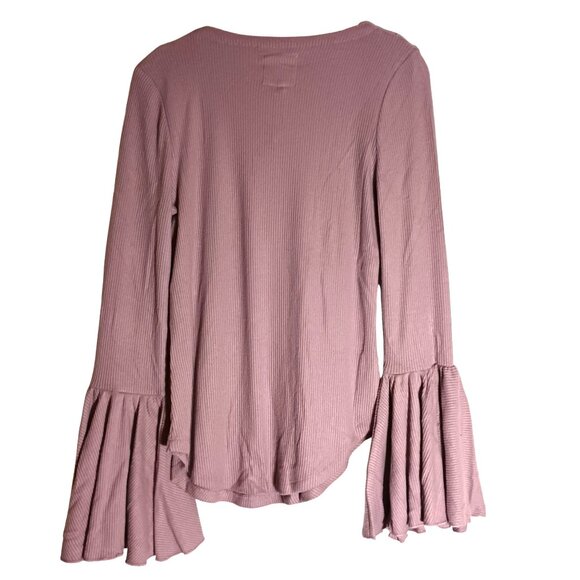 NEW Chaser Ribbed Pullover Top Long Bell Sleeves in Heliotrope/Light Mauve, S - Picture 2 of 11